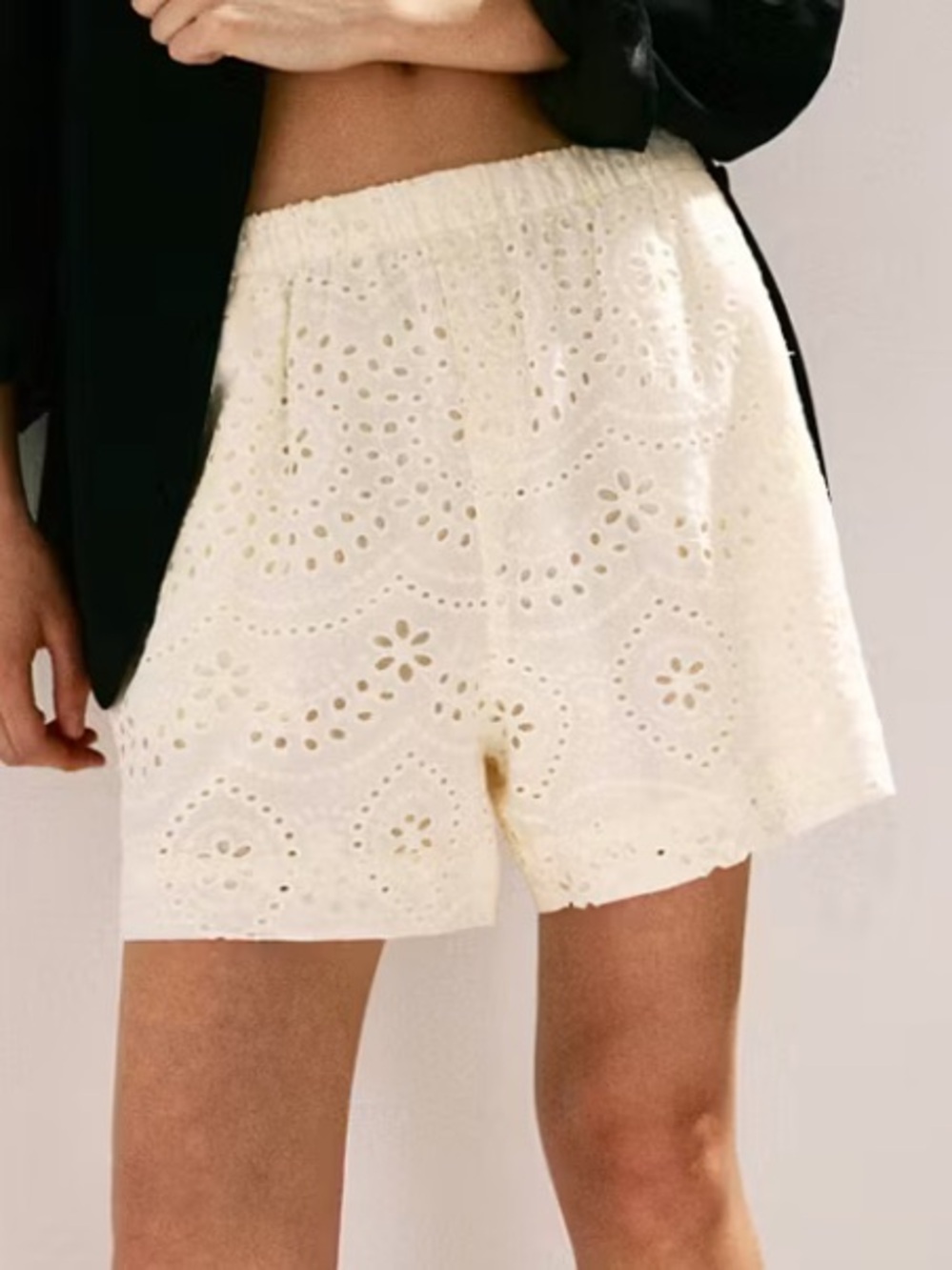 Mango Cream Eyelet High-Waist Shorts COTTON SHORTS WITH OPENWORK EMBROIDERY 1366